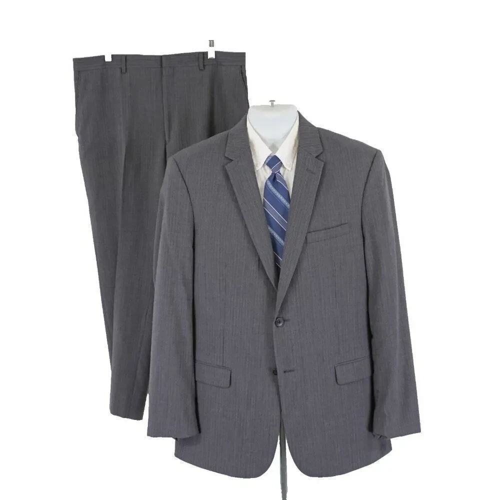 Joseph Jos A Bank Wool Gray Striped 2 Piece Suit 40R / Slim 42R 38/30 Flat Front